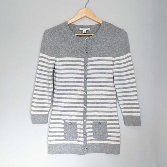 Banana Republic Striped Cotton Blend Cardigan - Picture 1 of 5